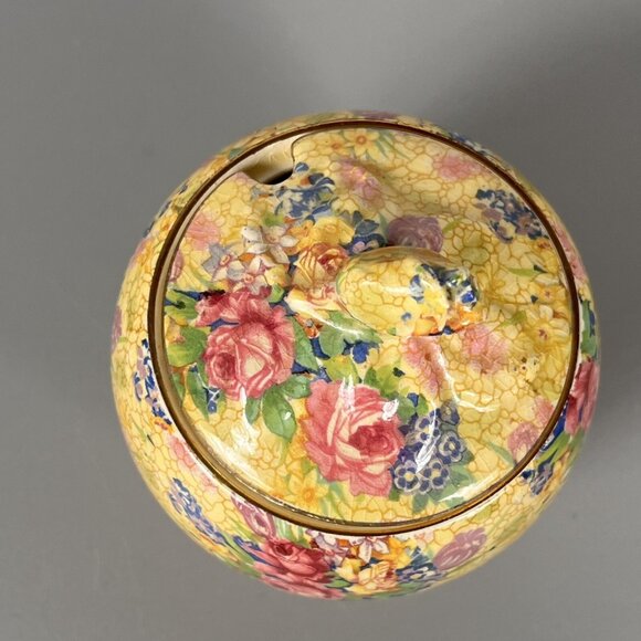 RARE Vtg Welbeck Royal Winton ROSEBUD Chintz Decor On Yellow Jam/Jelly & Lid - Picture 2 of 5